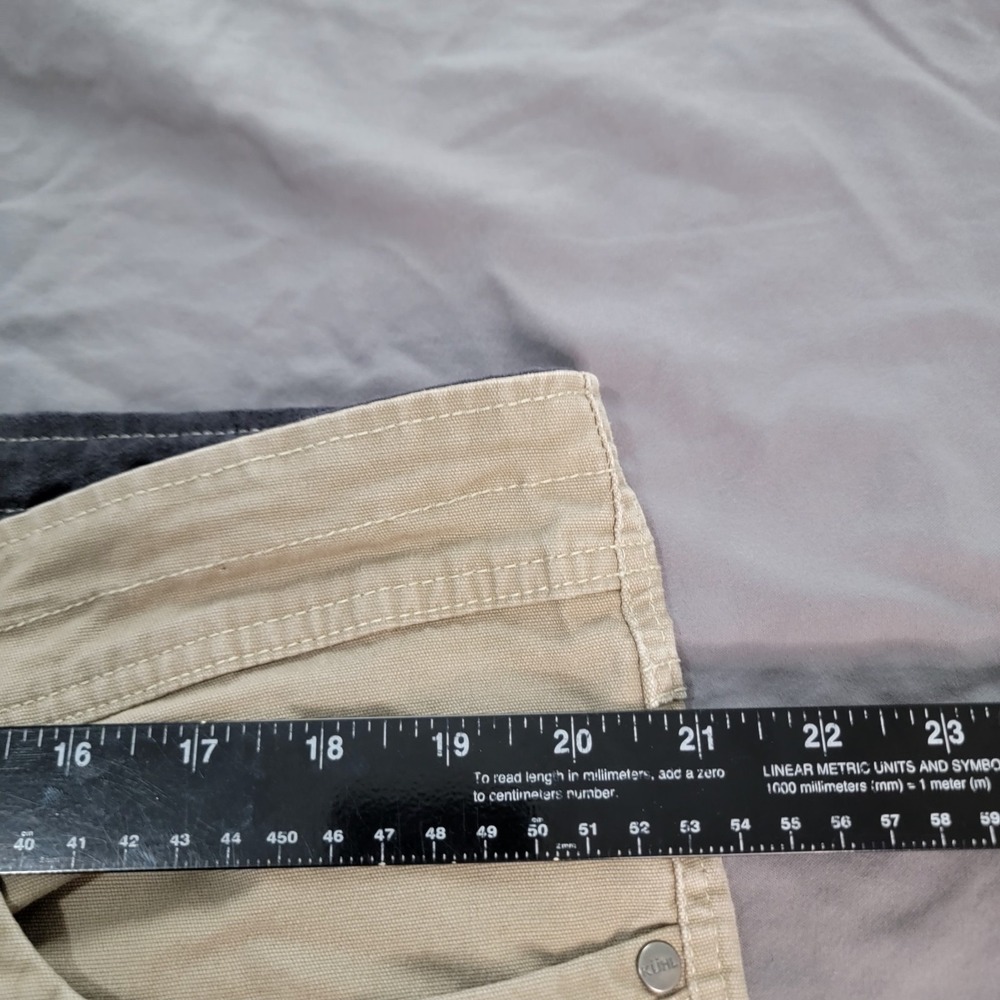 Kuhl Kanvus Jeans Men's 40x29 Beige Stretch Canvas Patina Dye Cell Phone Pocket - Picture 6 of 10